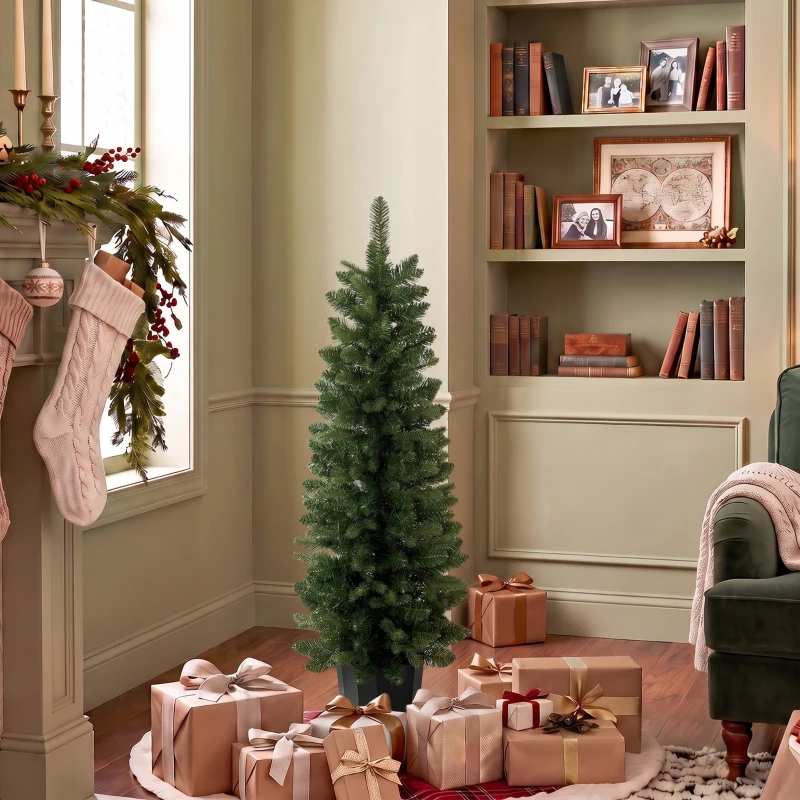 HOMCOM Lot de 2 Sapins de Noël Artificiels 120 cm, Base en Pot de Culture, Pointes de Branches Ignifuges, Vert