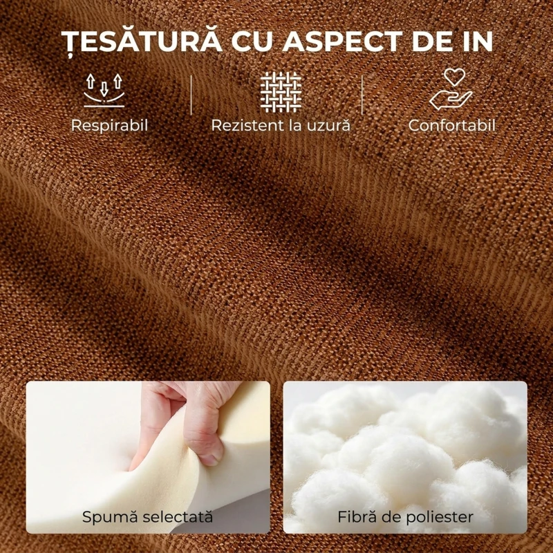 HOMCOM Fotoliu rotativ tapițat din material tip in, cu suport pentru picioare, șezut lat, maro închis