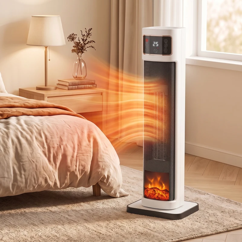 HOMCOM Riscaldatore Elettrico in Ceramica con Termostato Regolabile, 4 Modalità, Pannello Touch, Telecomando, Bianco