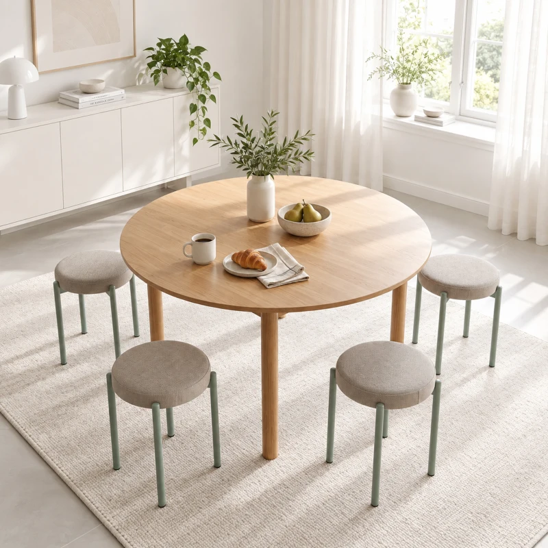 HOMCOM Lot de 4 Tabourets Empilables Ronds avec Assise Rembourrée, sans Dossier, Gain de Place, 45 x 45 x 47,5 cm, Marron Cair