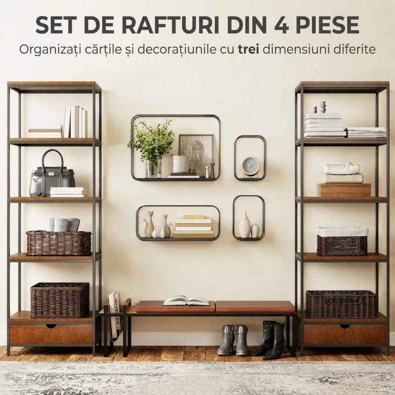 HOMCOM rafturi suspendate perete, rafturi decorative moderne