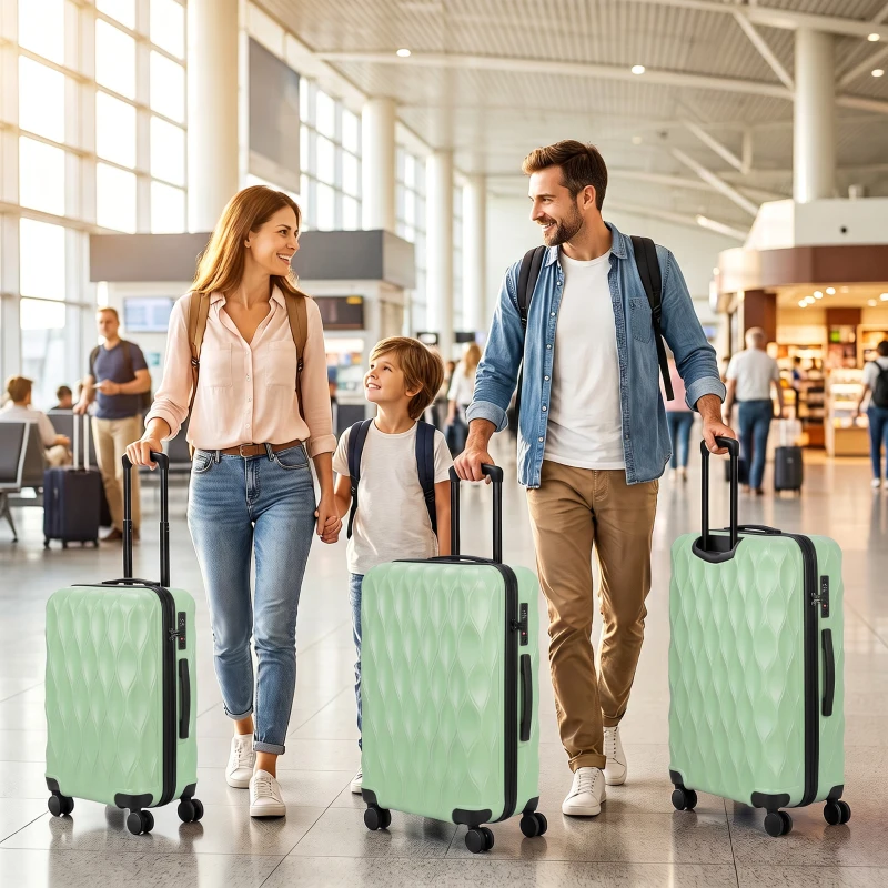 HOMCOM 3-Piece Suitcase Set, Hard Shell Carry On & Checked Luggage Set with TSA Lock, 20/24/28 Inch, Green