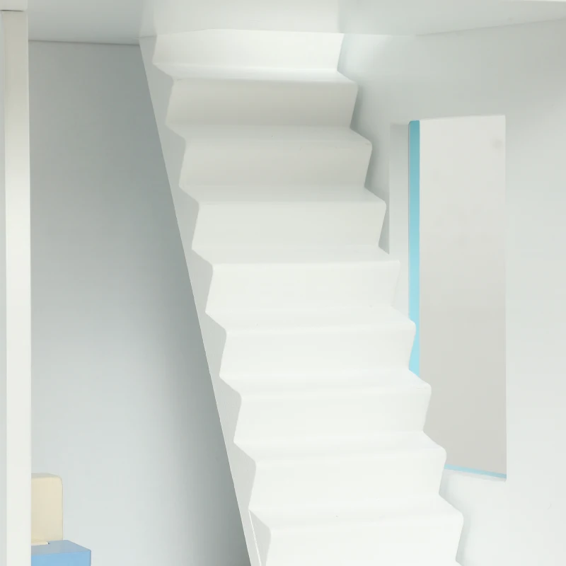 AIYAPLAY Groot poppenhuis 79,5 cm met lift, 3 verdiepingen, 13 meubels en balkon, blauw, cadeau voor meisjes van 3-6 jaar