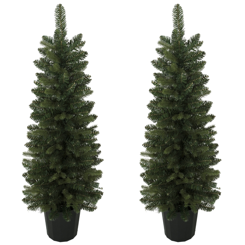 HOMCOM 2er-Set künstliche Weihnachtsbäume, 120 cm, Tanne für den Eingangsbereich mit 170 Zweigspitzen, Pflanztopf-Basis, grün