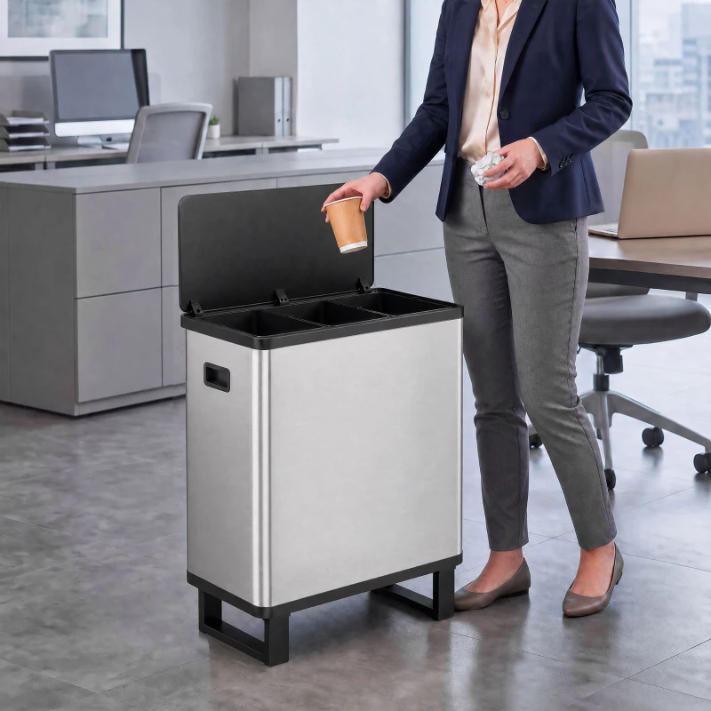 HOMCOM Papelera Automática con Sensor 54L 3 Compartimentos Acero Inoxidable Plata