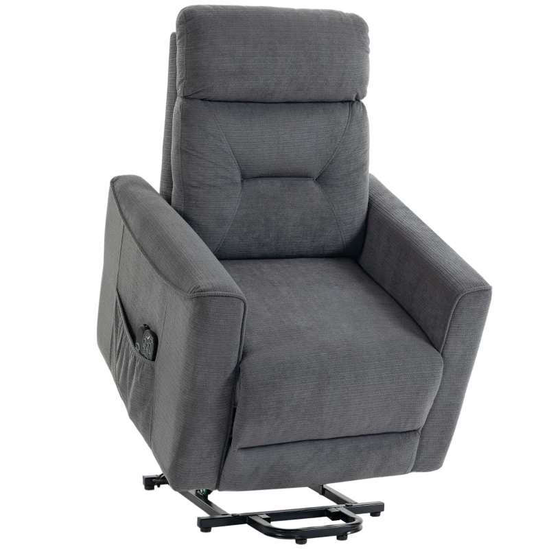 HOMCOM Sillón relax con ayuda eléctrica para levantarse, masaje y calor, sillón chenilla con muelles ensacados, gris oscuro