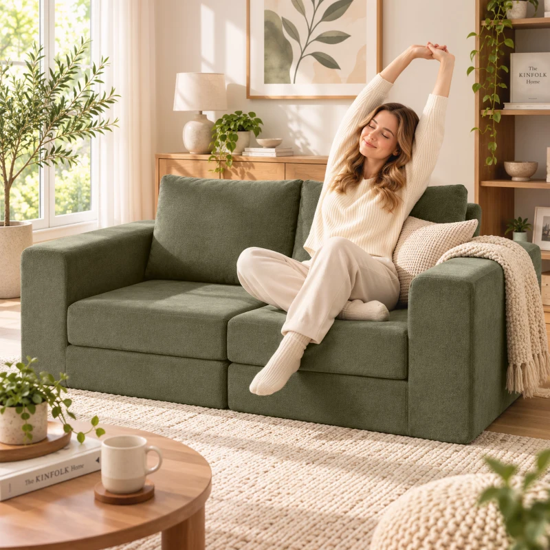 HOMCOM Schlafsofa 4-in-1 Schlaffunktion ausziehbar Klappsofa Kissen 2 Sitzer Grün