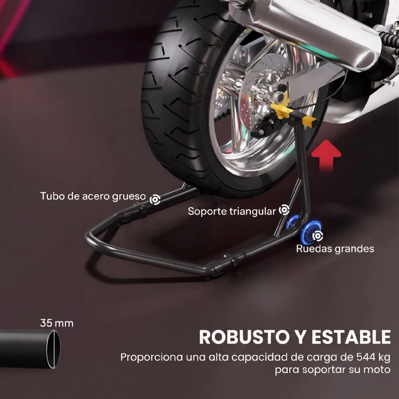 HOMCOM Caballete Elevador Universal Soporte Rueda Trasera Moto de Acero Robusta Carga 544 kg con Horquillas en U y L Ajustables
