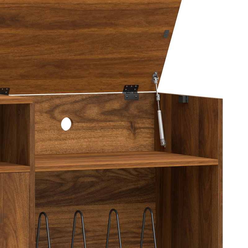HOMCOM Record Player Stand, Vinyl Record Holder with Storage Holds Up to 300 Albums with Flip-Top Compartment, Walnut