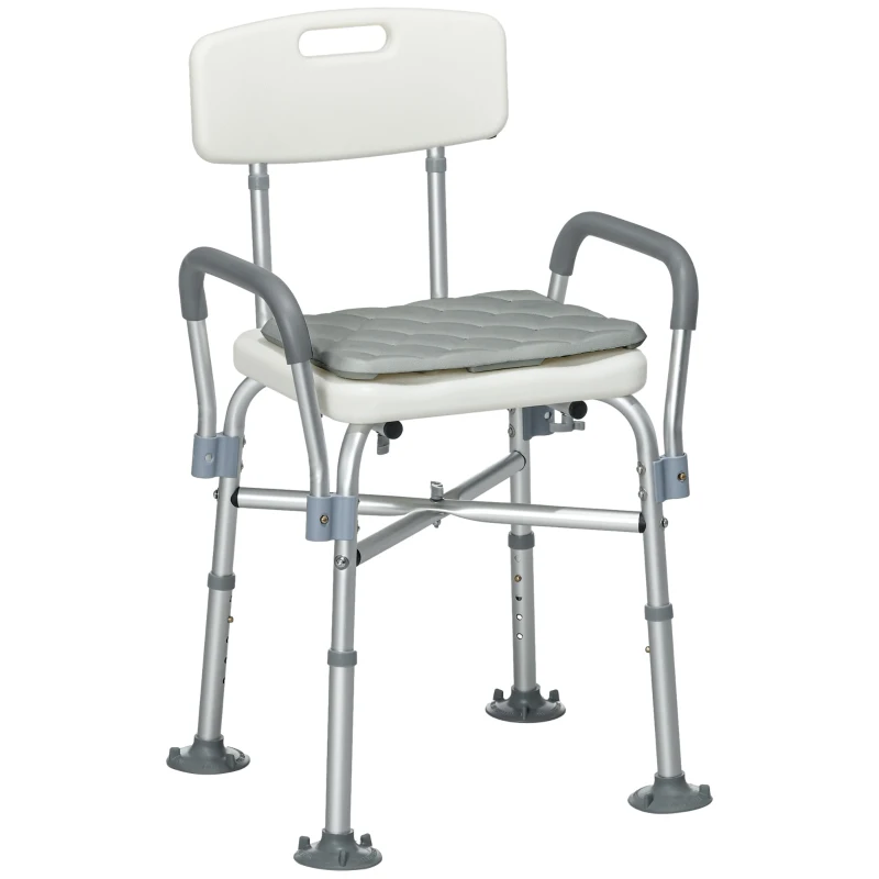 HOMCOM Tabouret de Douche Réglable en Hauteur à 5 Niveaux, Chaise de Douche, Accoudoirs Rembourrés et Coussin Amovible, Gris