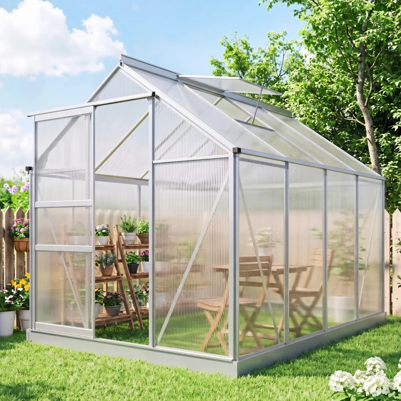 Outsunny 190 x 253 cm Walk-In Polycarbonate Greenhouse - Silver-Tone