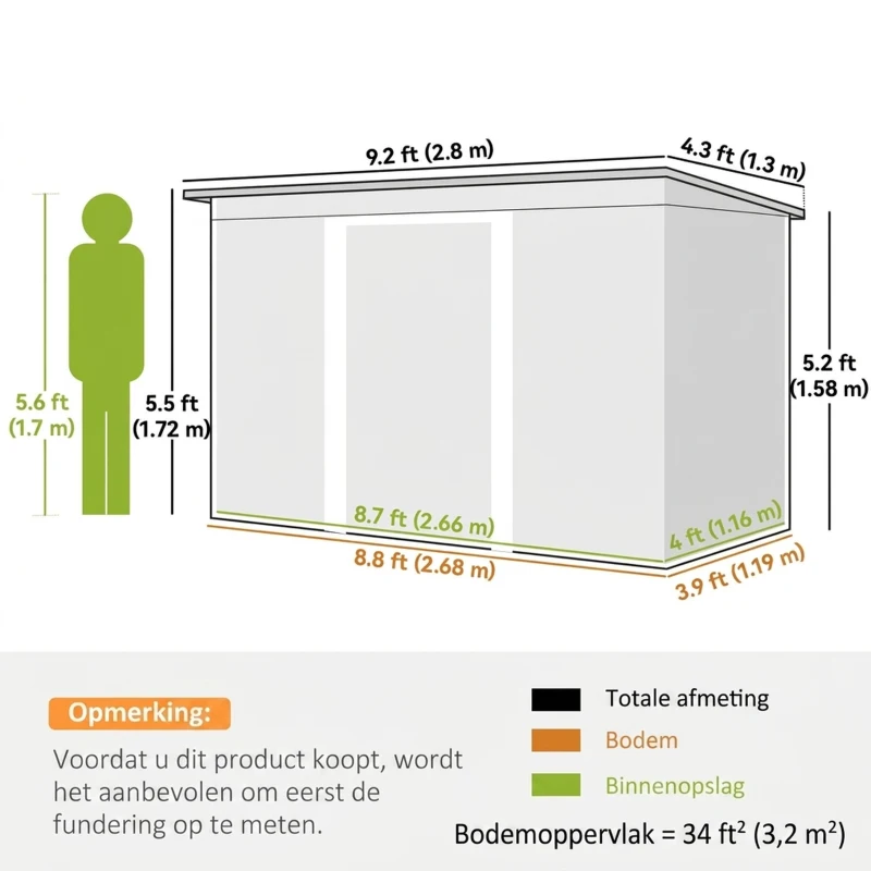Outsunny Tuinschuur met schuifdeur grijs(m-3)