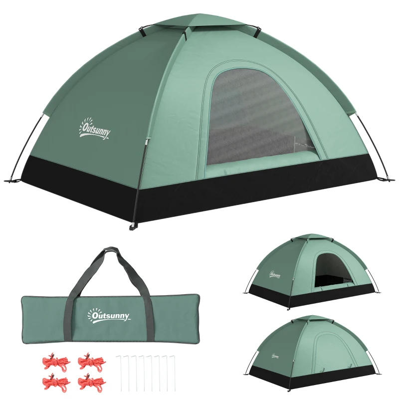 Outsunny Cort de Camping pentru 2 Persoane, cu Ușă cu Fermuar, Plasă de Țânțari și Geantă de Transport, 206x185x120cm, Verde