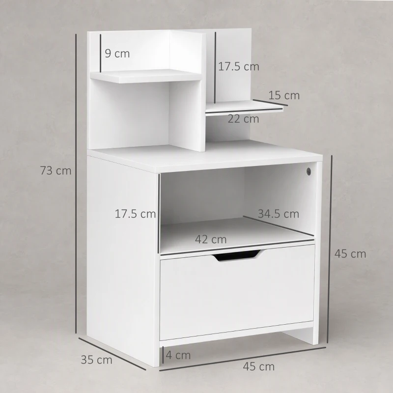 HOMCOM Modern Bedside Table, Nightstand with Drawer, Shelf, Bedside Cabinet for Bedroom, Living Room, White