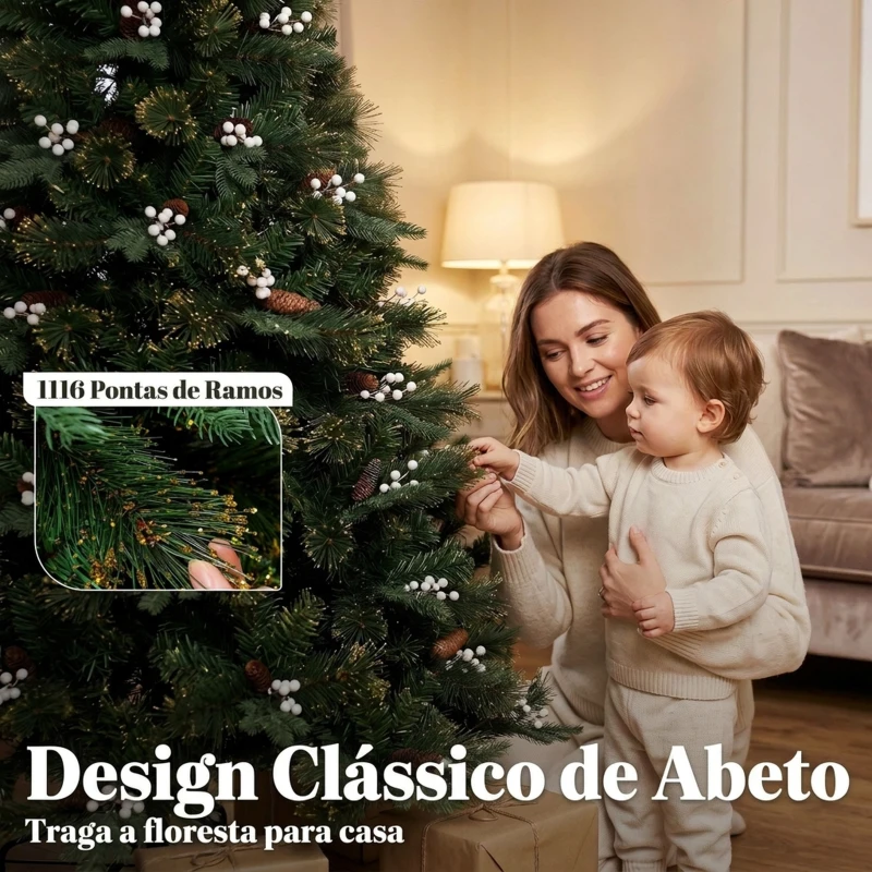 HOMCOM Árvore de Natal Artificial 220 cm com 1116 Ramos Base Metálica Dobrável Sistema com Dobradiças Realista e Frondosa Verde