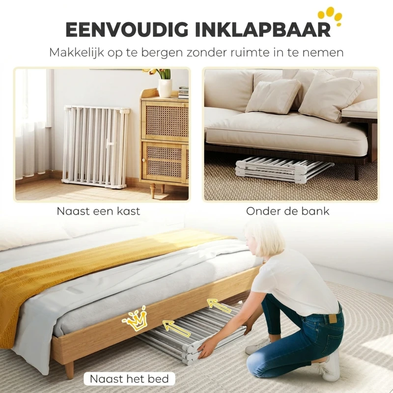 PawHut Dierenhek, 6-panel barrière met deur, opvouwbaar, voor kleine & middelgrote honden, kunststof, koolstofstaal, wit