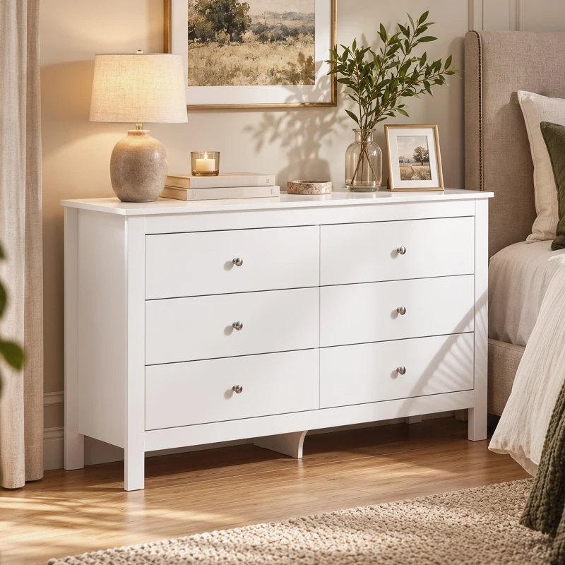 HOMCOM Comodă 6 sertare, mobilier de depozitare cu glisiere fluide, stil modern, 118 x 39,5 x 75,5 cm, Alb