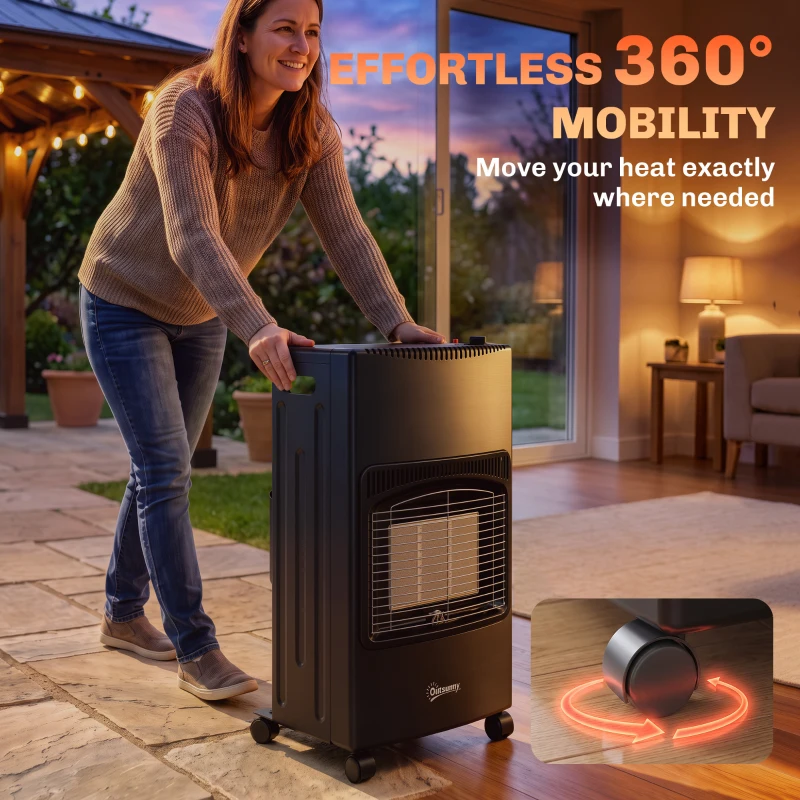 Outsunny Chauffage au Gaz Poêle à Gaz 4200W Infrarouge Pliable 3 Puissances Système ODS Anti-Basculement Housse 46x42x75cm Noir
