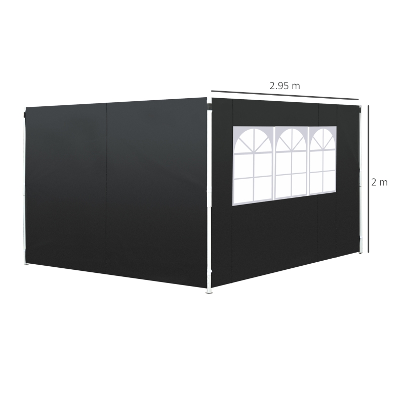 Outsunny 2.95 Meters Gazebo Replaceable Exchangeable Side Panel Wall Panels Walls With Window, Black