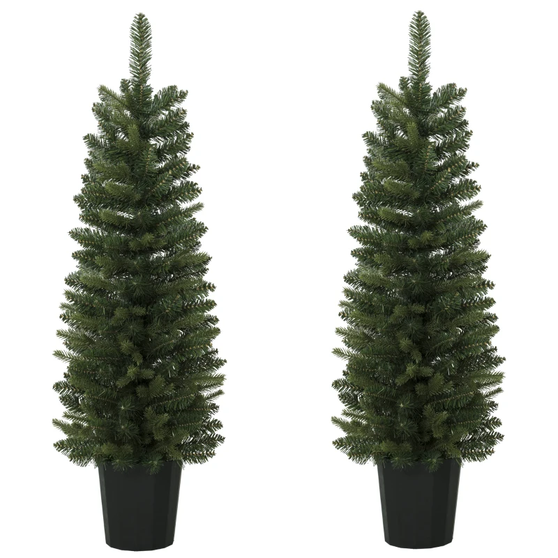 HOMCOM Set van 2 kunstkerstbomen 120 cm, den voor entree met 170 takpunten, potbasis, groen