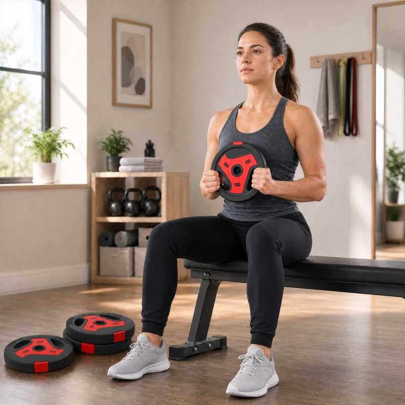 SPORTNOW 4er-Set Hantelgewichte mit 2 x 5/2,5 kg Gewichte, Hantelscheiben Set mit Griffen Gewichtsscheiben, Schwarz+Rot