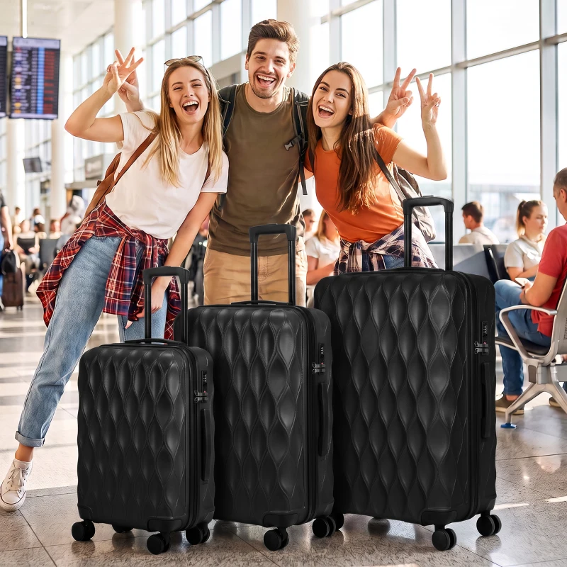 HOMCOM 3-Piece Suitcase Set, Hard Shell Carry On & Checked Luggage Set with TSA Lock, 20/24/28 Inch, Black