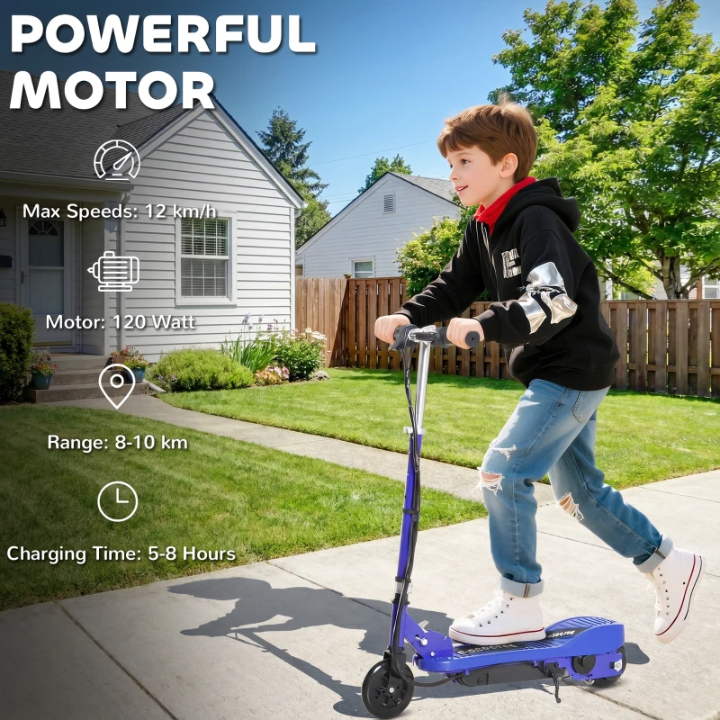 HOMCOM Folding Electric Kids Scooter Ride on Age 7-14, Blue/Black