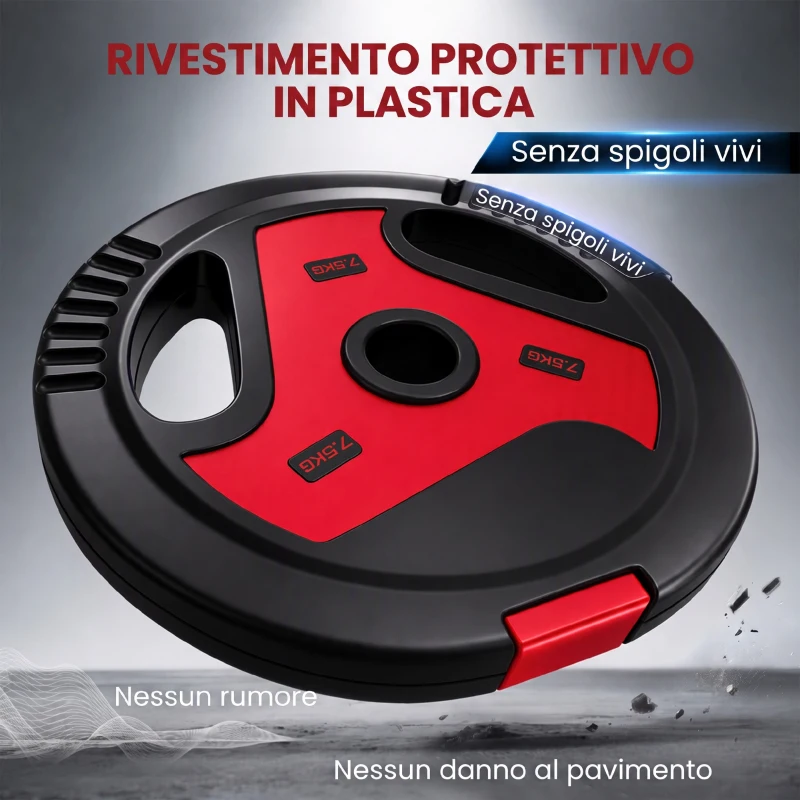 SPORTNOW Dischi Pesi Palestra, Set 4 Pezzi, 25kg, Foro 2.5cm, Nero