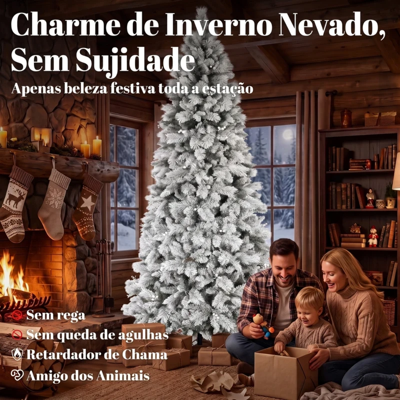 HOMCOM Árvore de Natal Artificial 270 cm com 1507 Ramos Base Metálica Dobrável e Montagem Rápida Branca