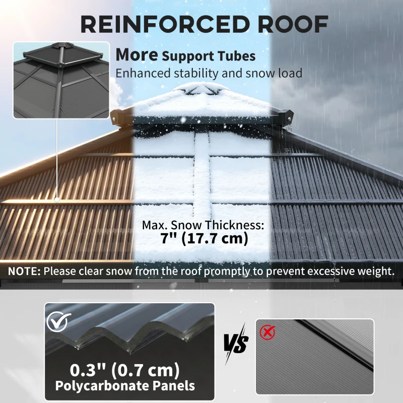 Outsunny 3 x 3(m) Hardtop Gazebo Canopy with 7mm Polycarbonate Double-Tier Roof, Garden Gazebo Permanent Pavilion with Mosquito Netting and Curtains for Patio, Terrace, Brown