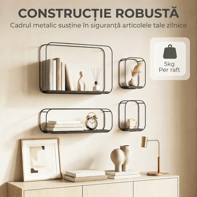 HOMCOM rafturi suspendate perete, rafturi decorative moderne