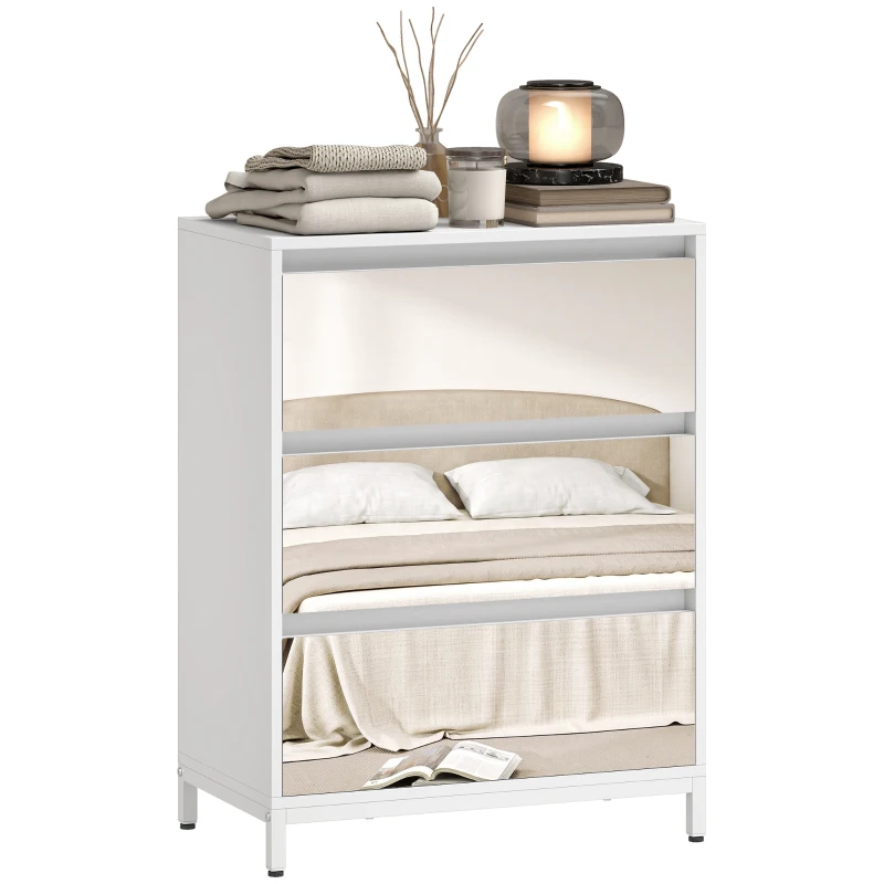 HOMCOM Commode miroir moderne à 3 tiroirs, 60x35x80 cm, Blanche