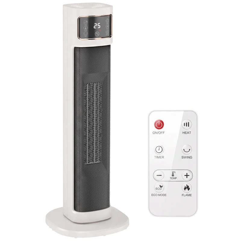 HOMCOM Keramische kachelventilator, 2.000 W, 4 standen, thermostaat, afstandsbediening, energiebesparend