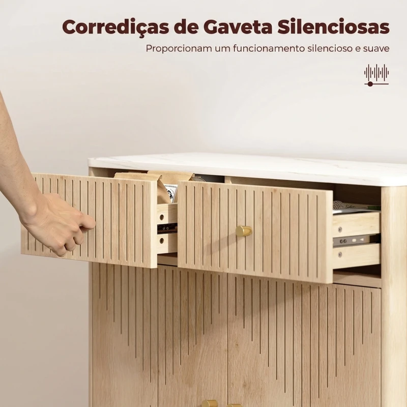 HOMCOM Aparador com 2 Portas e 2 Gavetas, Aparador Moderno para Sala com Prateleira Ajustável e Tampo Efeito Mármore, 77x30x80 cm, Carvalho