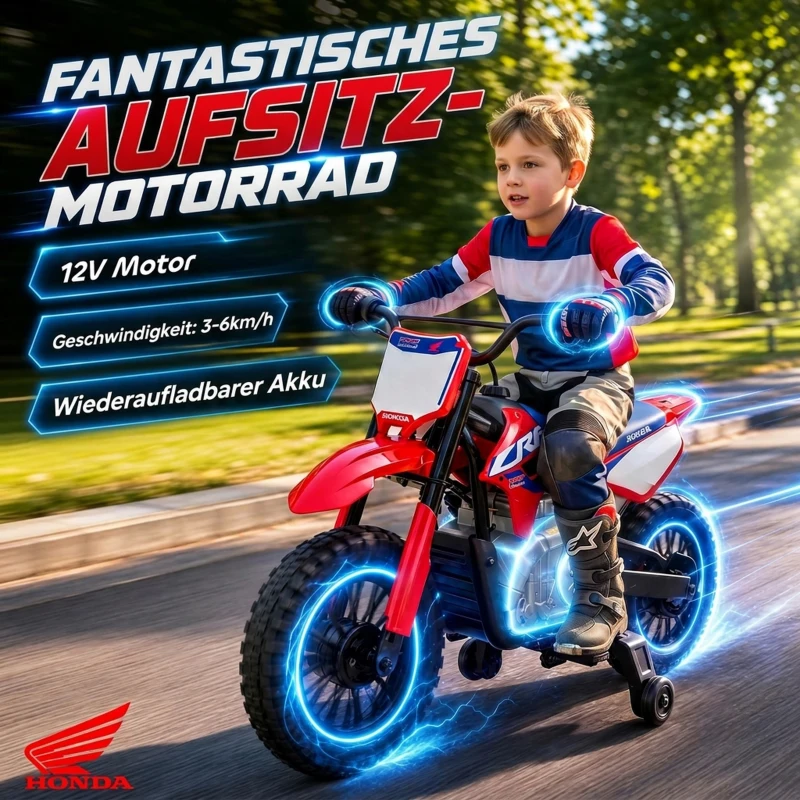 AIYAPLAY Elektro Motorrad Kinder HONDA CRF 450R 12V Kinder Motocross mit 35W Motor Lithium Akku Hinterradfederung 12 Zoll Rädern