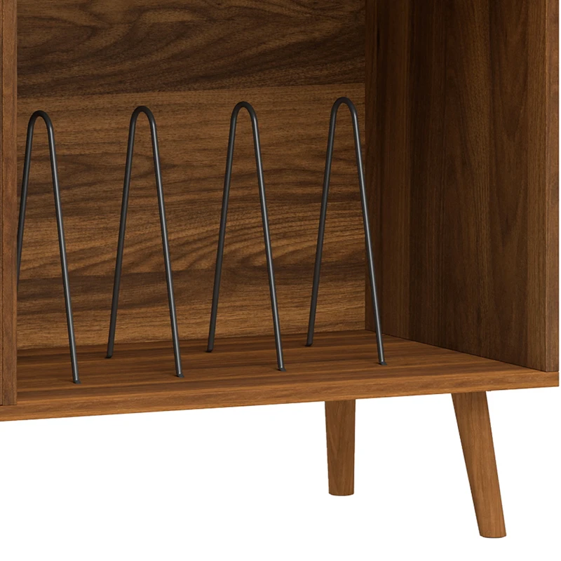 HOMCOM Record Player Stand, Vinyl Record Holder with Storage Holds Up to 300 Albums with Flip-Top Compartment, Walnut