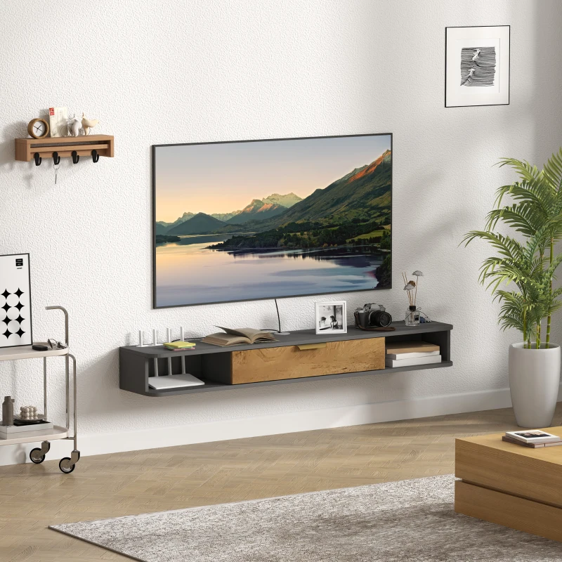 HOMCOM 140 cm Floating TV Stand with Storage - Charcoal Grey