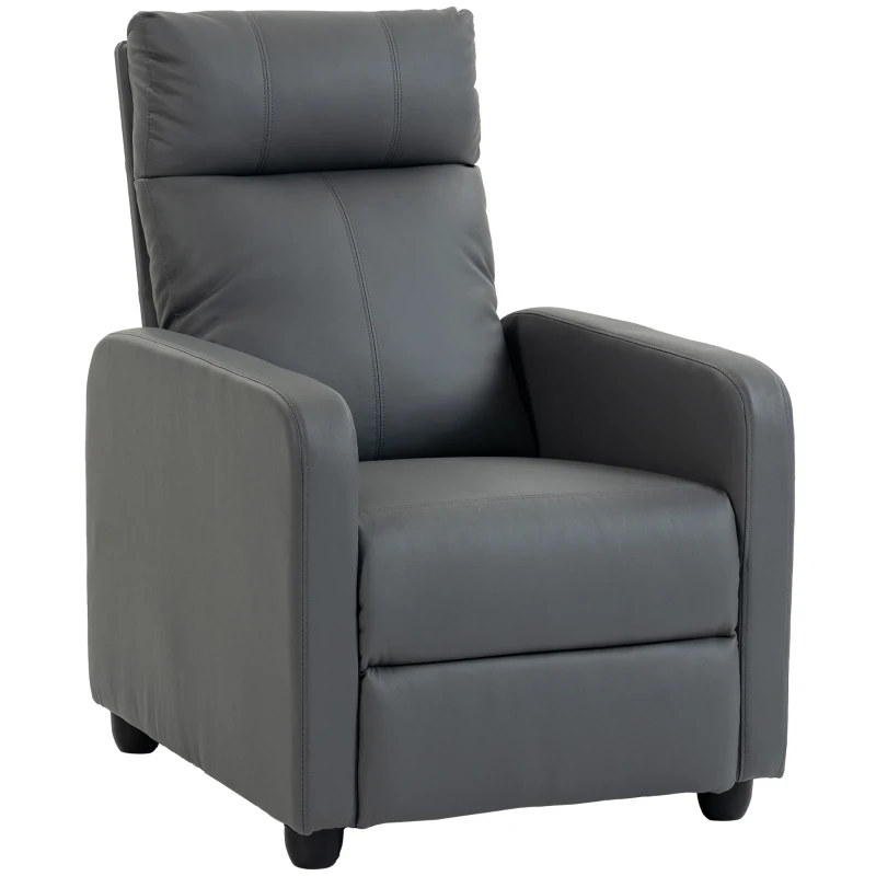 HOMCOM Fauteuil relax avec fonction Push-Back et repose-pieds Fauteuil TV en cuir PU Gris