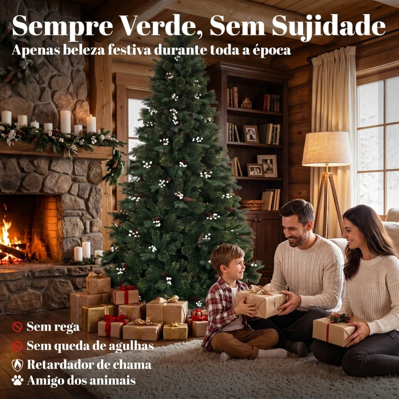 HOMCOM Árvore de Natal Artificial 220 cm com 1116 Ramos Base Metálica Dobrável Sistema com Dobradiças Realista e Frondosa Verde