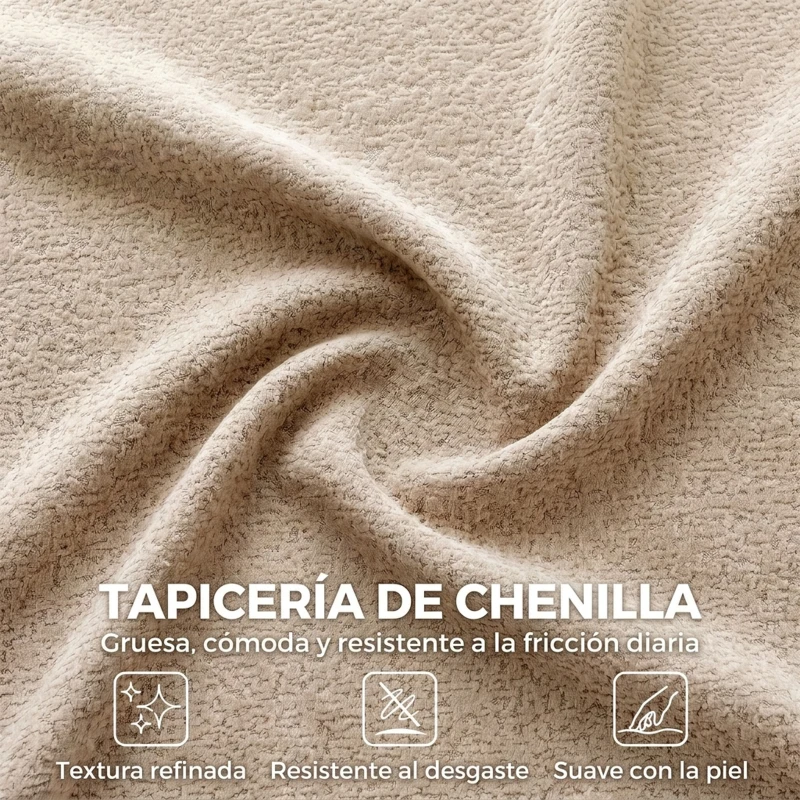 HOMCOM Sofá de 3 Plazas de Chenilla 233 cm Asiento Amplio y Profundo Reposabrazos Anchos Sin Montaje Beige