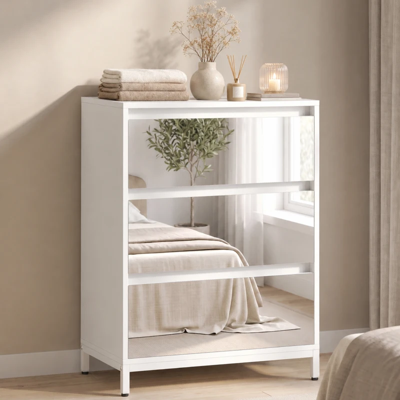 HOMCOM Cômoda Espelhada Moderna com 3 Gavetas, 60x35x80 cm, Branca