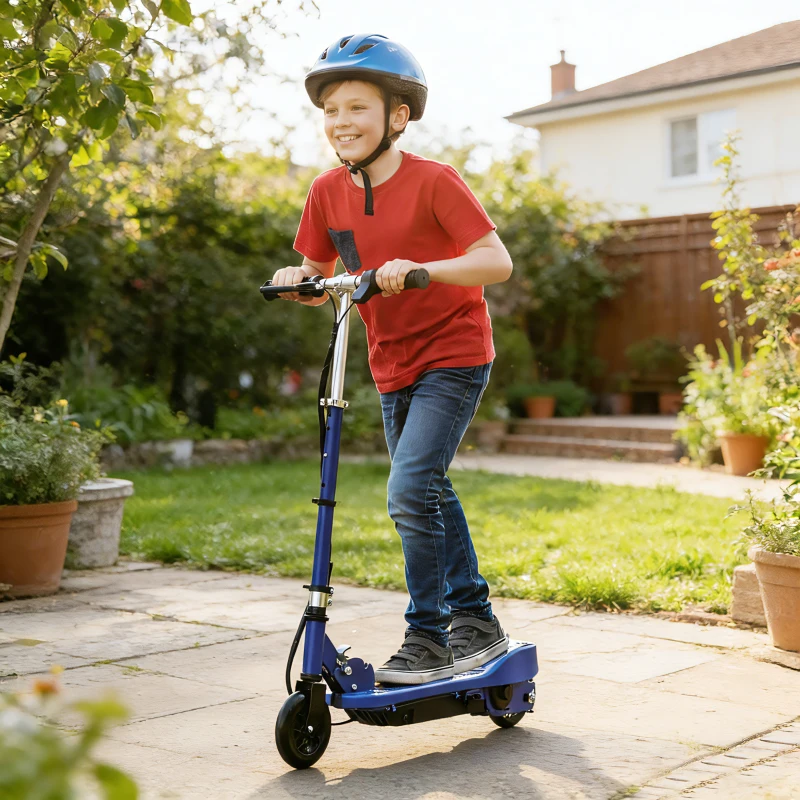 HOMCOM Folding Electric Kids Scooter Ride on Age 7-14, Blue/Black