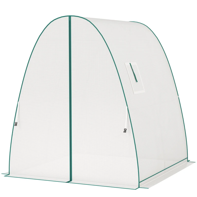 Outsunny Polytunnel Greenhouse with Sandbags, Walk-In Tunnel Green House with 2 Doors and Screen Windows, 1.8 x 1.8 x 2m, White