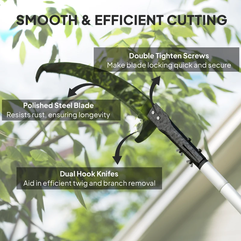 Outsunny Manual Pole Saw, 1.8-2.9 m Extendable Tree Pruner, Tree Lopper Long Reach Telescopic with Extendable Handle & 40 cm Saw for Tree Trimming