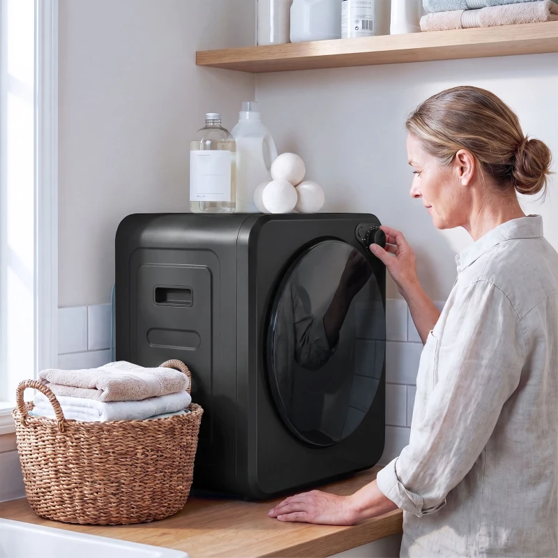HOMCOM Mini Wäschetrockner 4 kg mit 5 Programme bis zu 60℃ 800W/400W Ablufttrockner mit Edelstahltrommel Schwarz