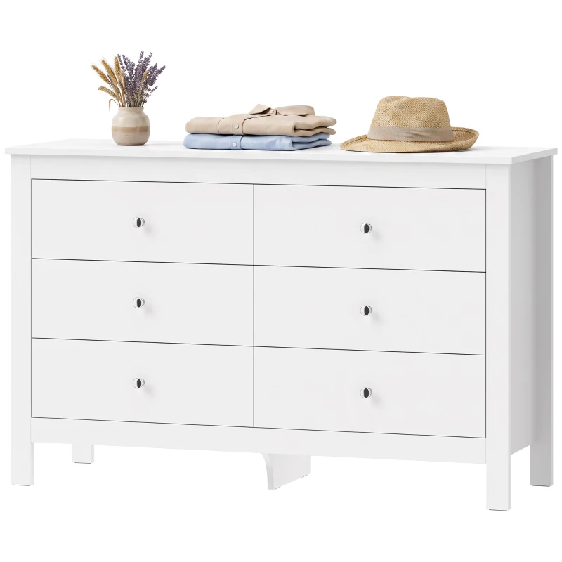 HOMCOM Comodă 6 sertare, mobilier de depozitare cu glisiere fluide, stil modern, 118 x 39,5 x 75,5 cm, Alb