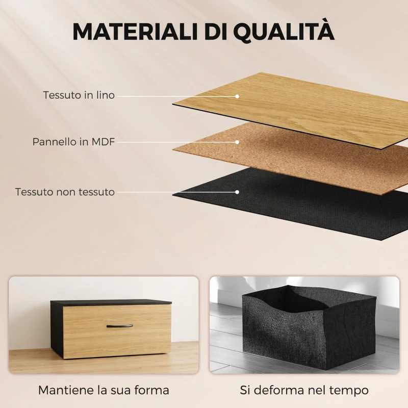 HOMCOM Cassettiera in Tessuto con 5 Cassetti e Ripiano, Struttura in Acciaio per Camera da Letto e Soggiorno, Rovere