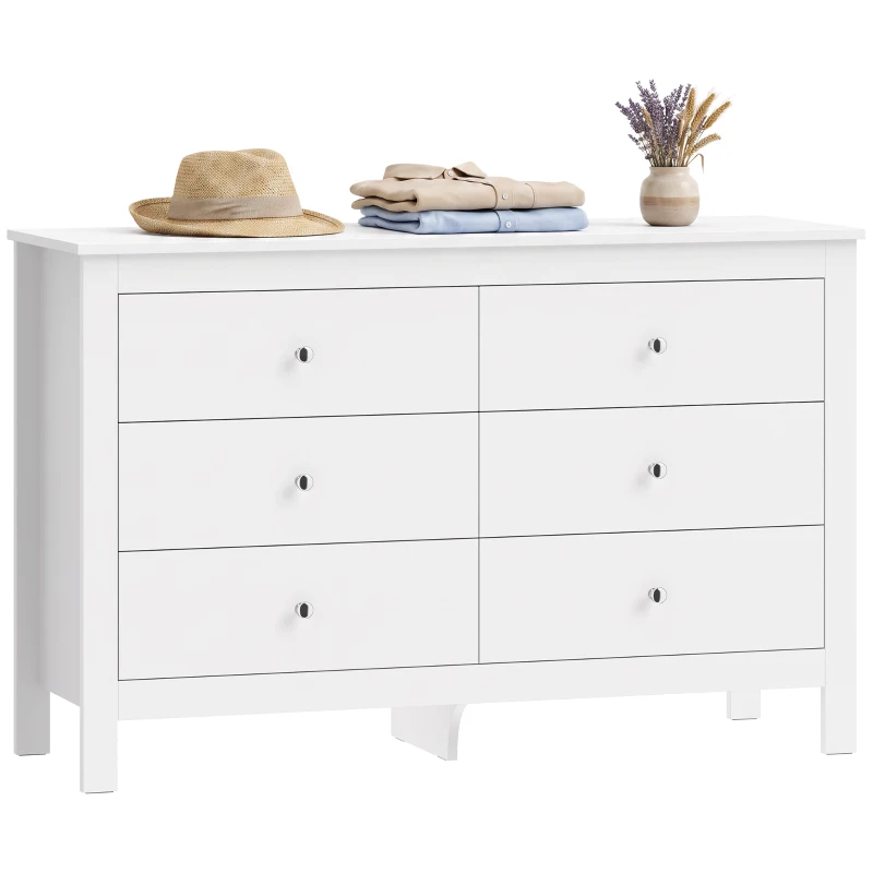 HOMCOM Comodă 6 sertare, mobilier de depozitare cu glisiere fluide, stil modern, 118 x 39,5 x 75,5 cm, Alb