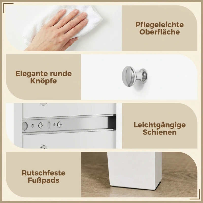 HOMCOM Ladekast met 6 Laden, Dressoir met Soepel Lopende Ladegeleiders voor Slaapkamer, Woonkamer of Hal, 118 x 39,5 x 75,5 cm, Wit