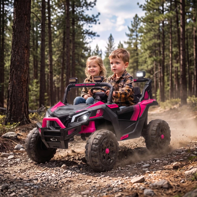AIYAPLAY UTV Macchina Elettrica Bambini 24V 2 Posti, 2 Motori 120W, Batteria al Litio, Telecomando, Sospensioni, Rosa